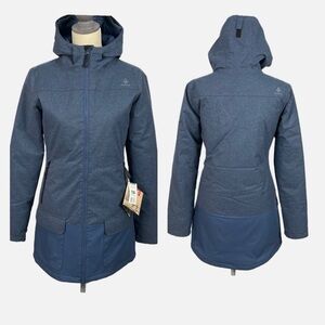 Woods Kala Women’s Faux Down Parka Coat Jacket Size XS Blue Hood Insulated New